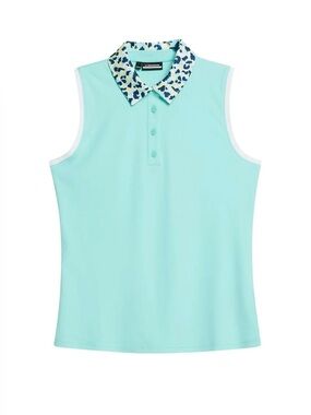 J.Lindeberg Light Aqua Sleeveless Polo with Leopard Print Collar